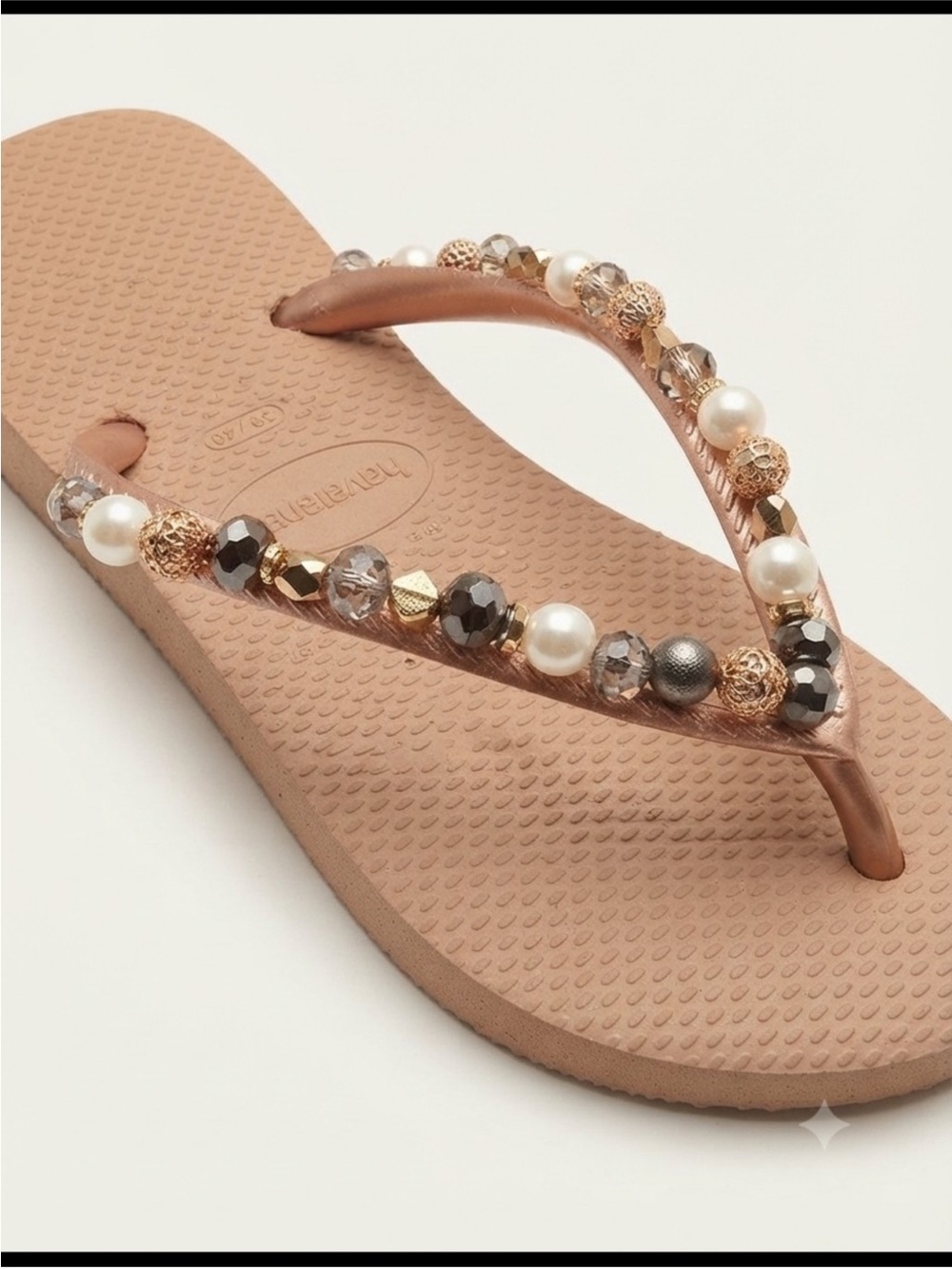 Havaianas Gold Beaded Pearl Flip Flops